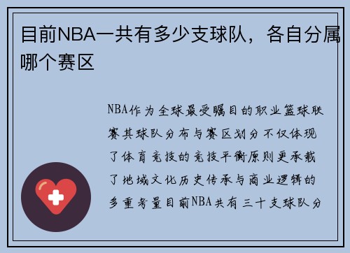 目前NBA一共有多少支球队，各自分属哪个赛区